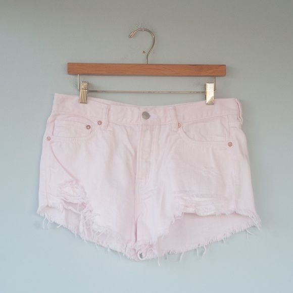 Free People Light Pink Distressed Button Fly Denim Shorts - Picture 11 of 13